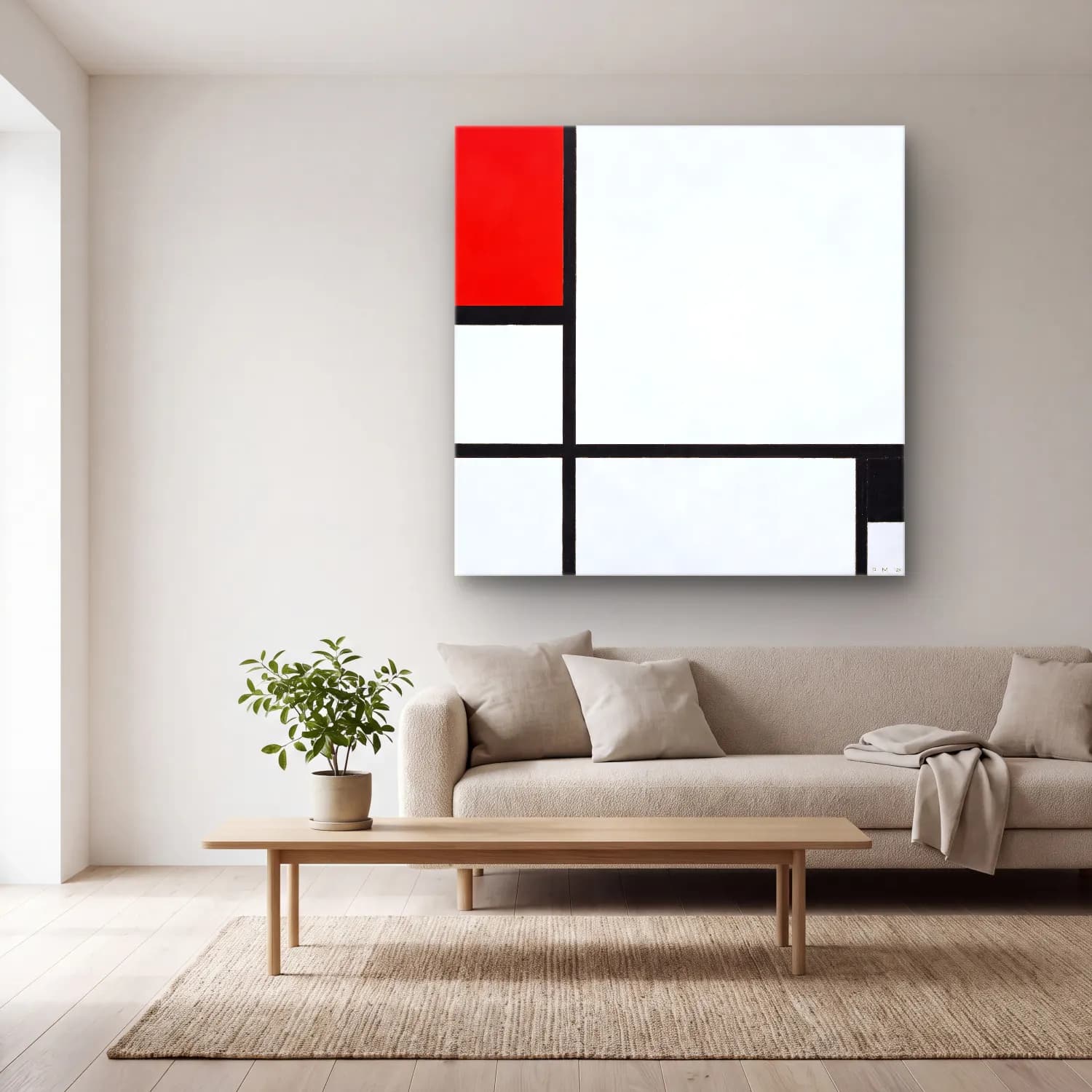 Piet Mondrian – Composition No. I, with red and black cam tablo — açık renk salonda