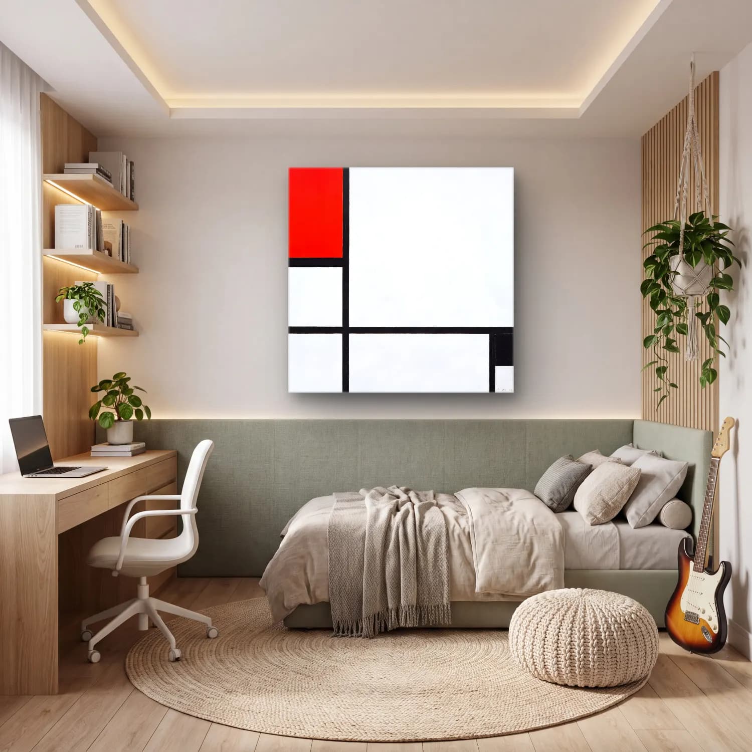 Piet Mondrian – Composition No. I, with red and black cam tablo — genç odasında
