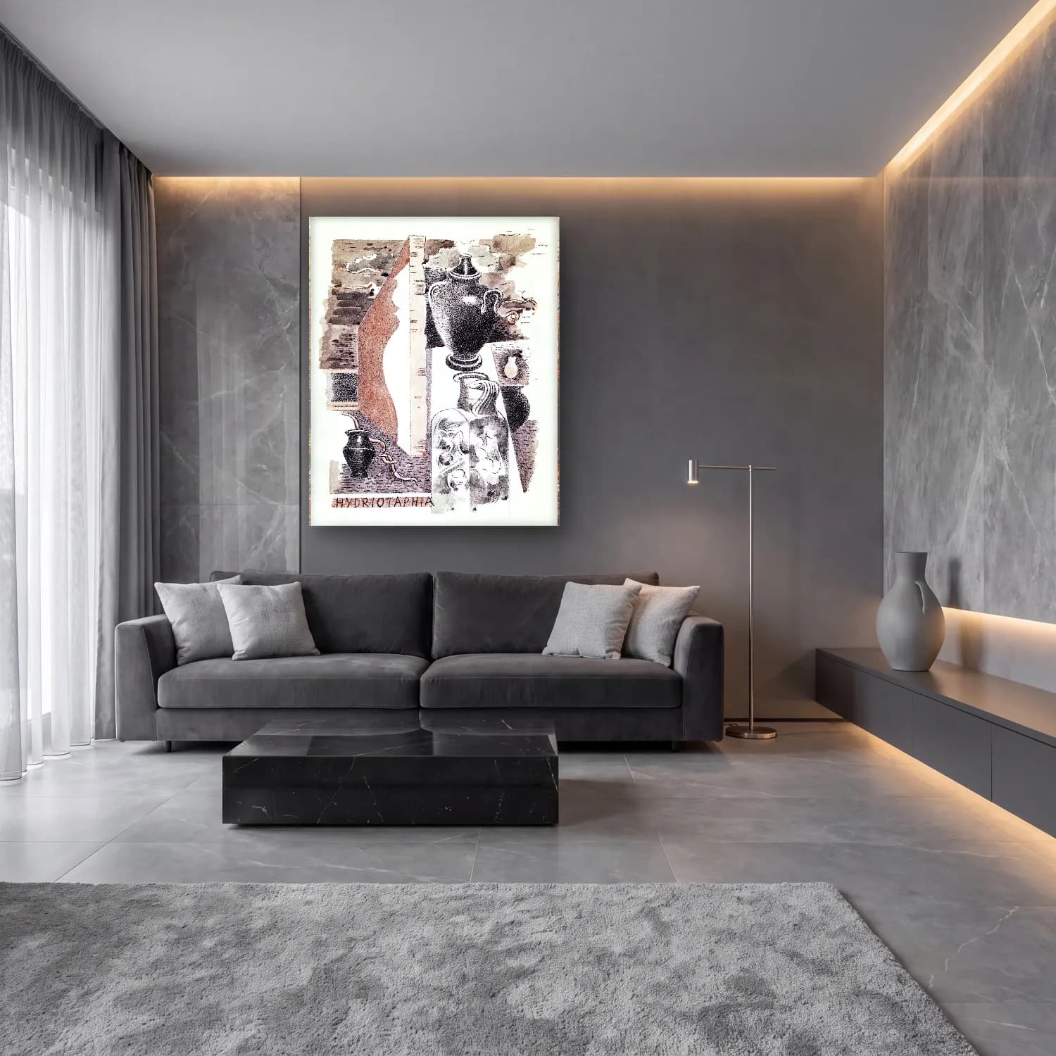 Paul Nash – Design for Urne Buriall–Water Hath Proved the Smartest Grave cam tablo — lüks salon duvarında