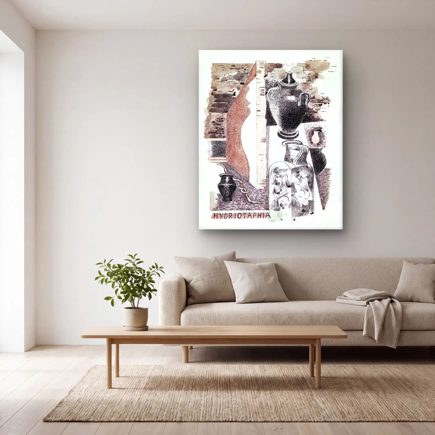 Paul Nash – Design for Urne Buriall–Water Hath Proved the Smartest Grave cam tablo — açık renk salonda