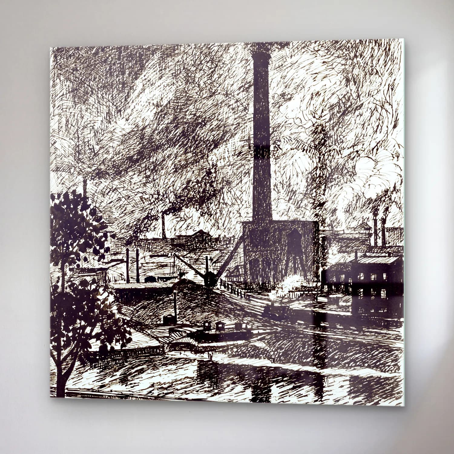 Vintage Gece Şehir No. 9 cam tablo — sağ açıdan görünüm