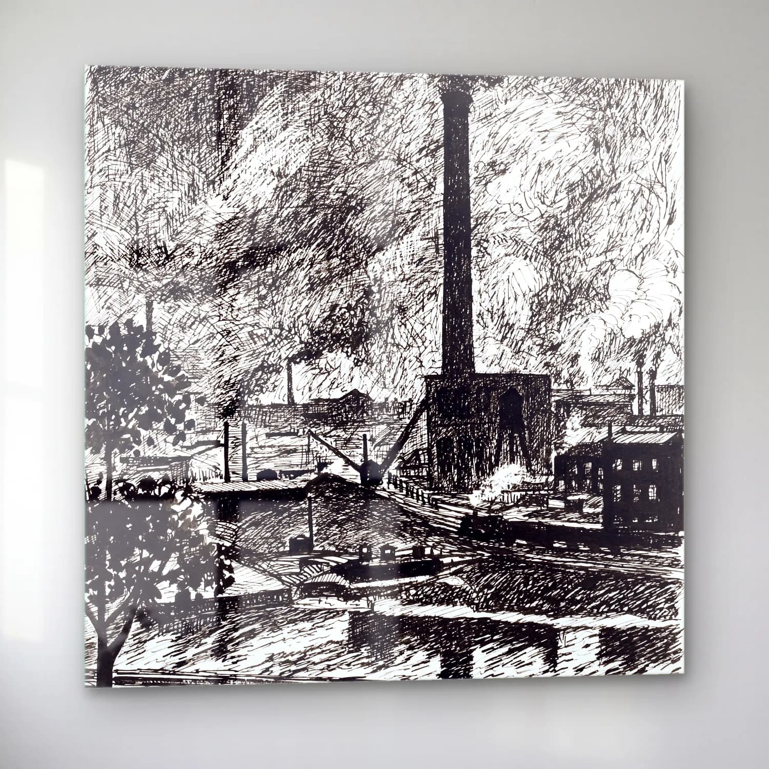 Vintage Gece Şehir No. 9 cam tablo — sol açıdan görünüm