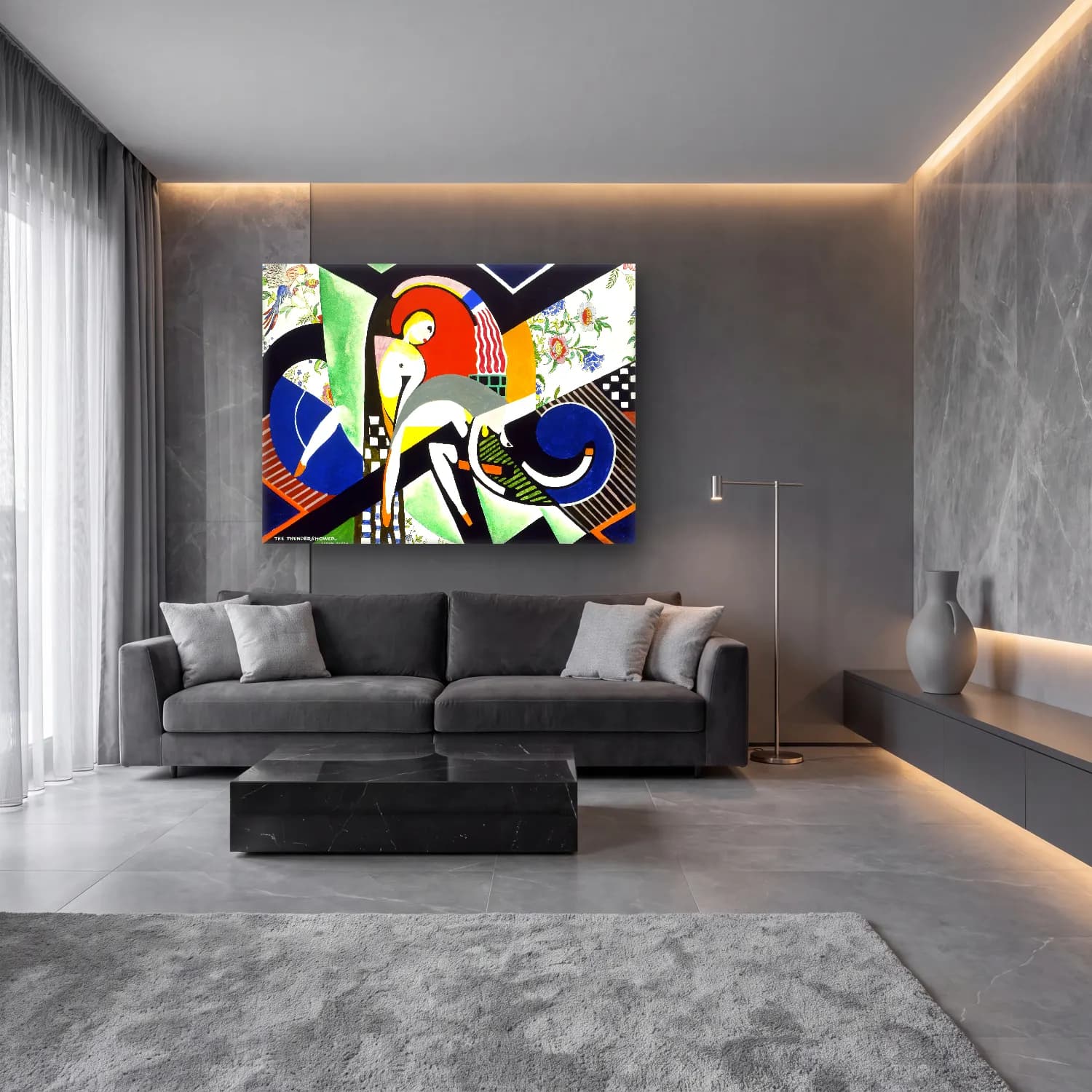 Bauhaus Figür Çalışması cam tablo — lüks salon duvarında