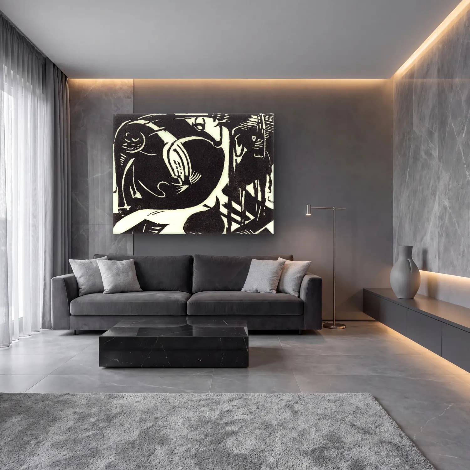 Franz Marc – Two Mythical Animals cam tablo — lüks salon duvarında