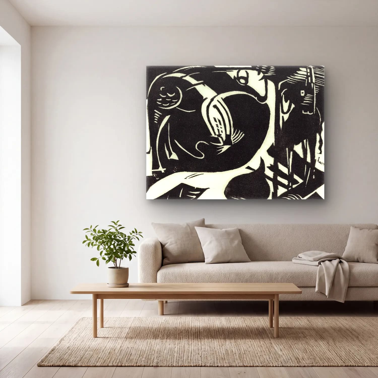 Franz Marc – Two Mythical Animals cam tablo — açık renk salonda