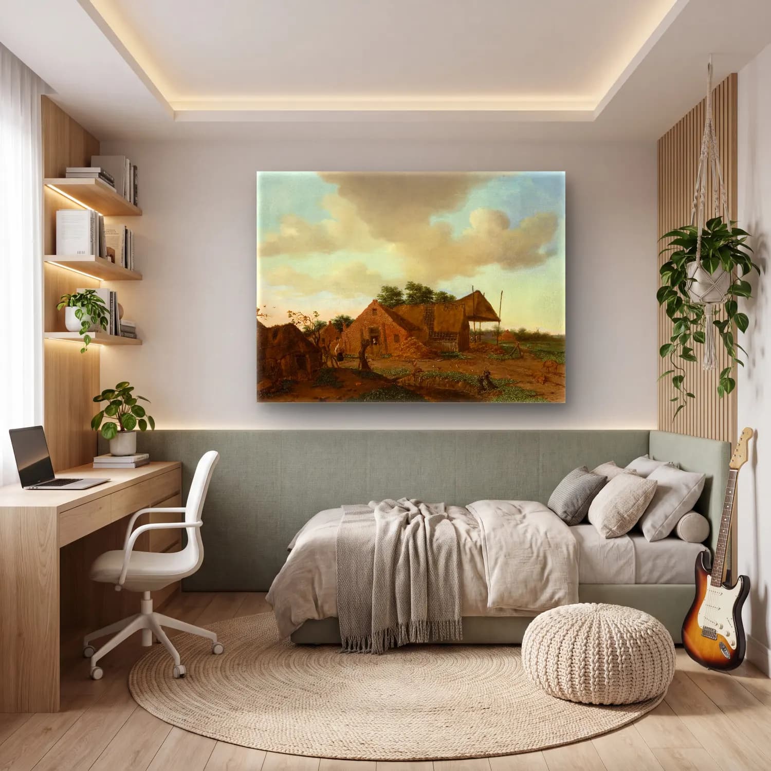 Yağlı Boya Kır Evi No. 28 cam tablo — genç odasında