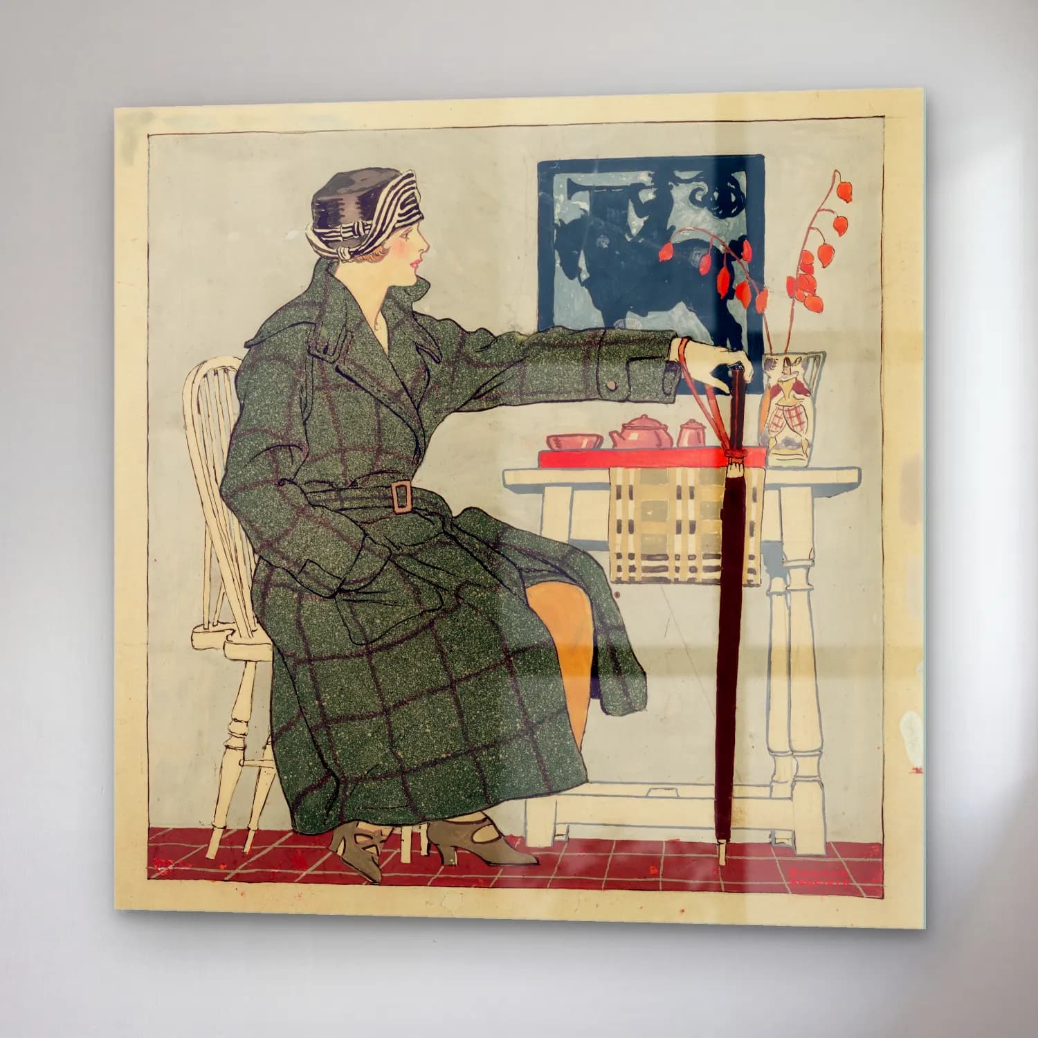 Edward Penfield – Young woman sitting beside table holding umbrella (between… cam tablo — sağ açıdan görünüm