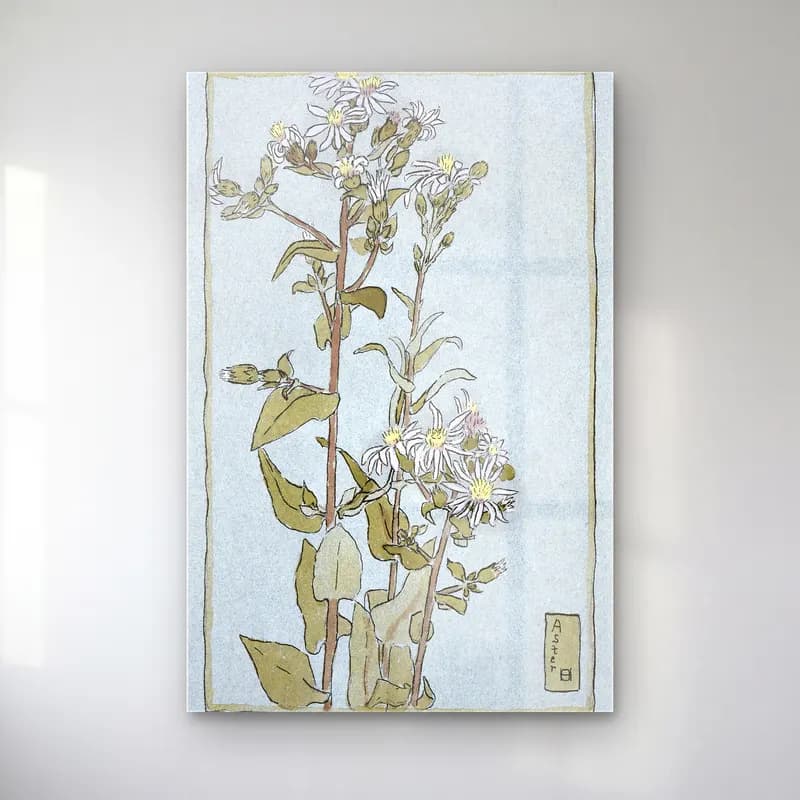 Hannah Borger Overbeck – Aster on Green Ground cam tablo — Hannah Borger Overbeck – Aster on Green Ground — botanik i̇llüstrasyon papatyalar