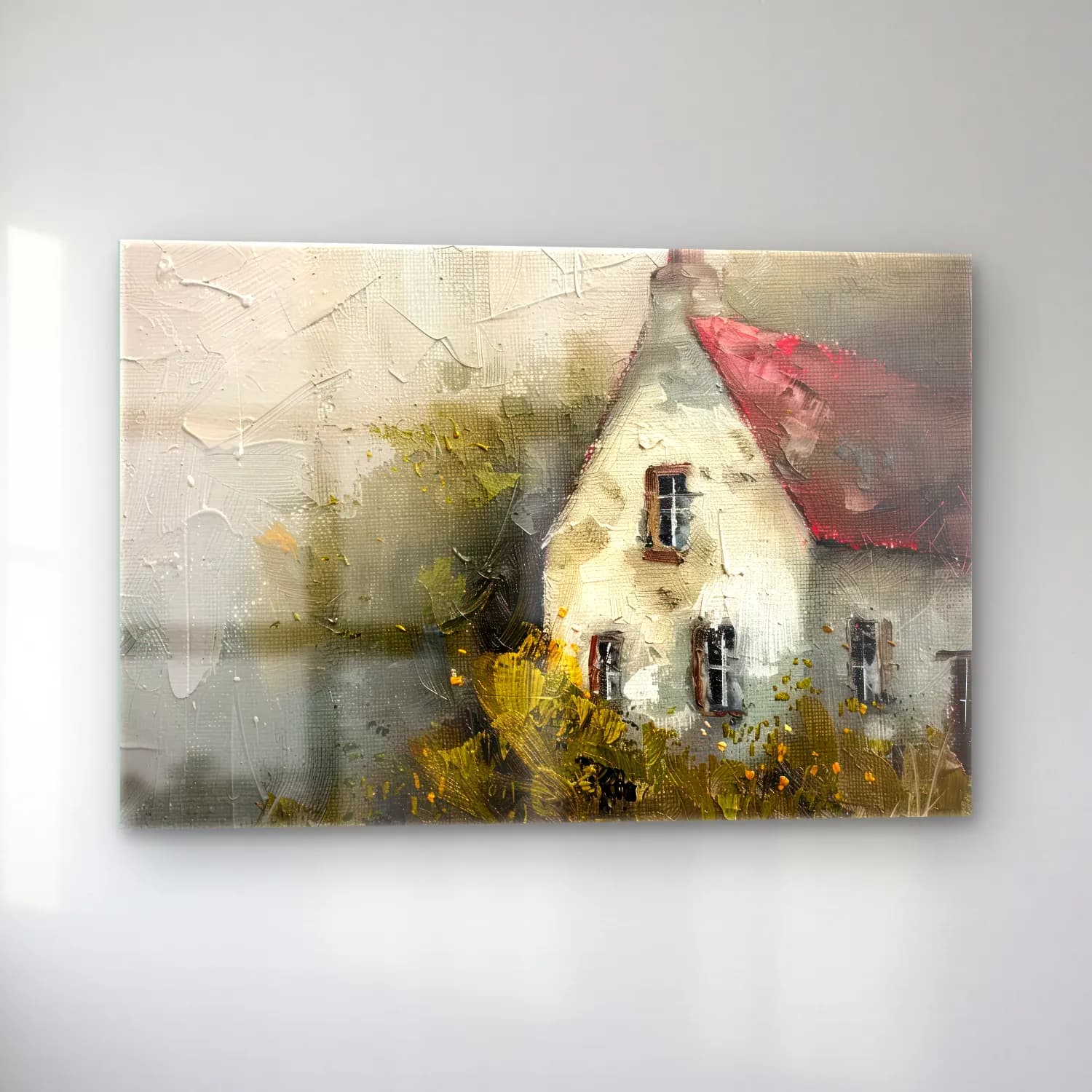 Yağlı Boya Kır Evi No. 32 cam tablo — sol açıdan görünüm