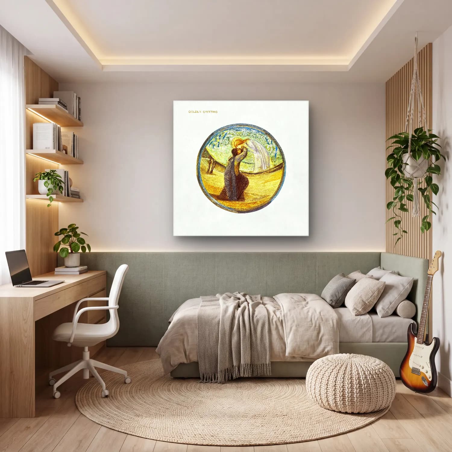 Suluboya Melek – Sarı Tonlar cam tablo — genç odasında