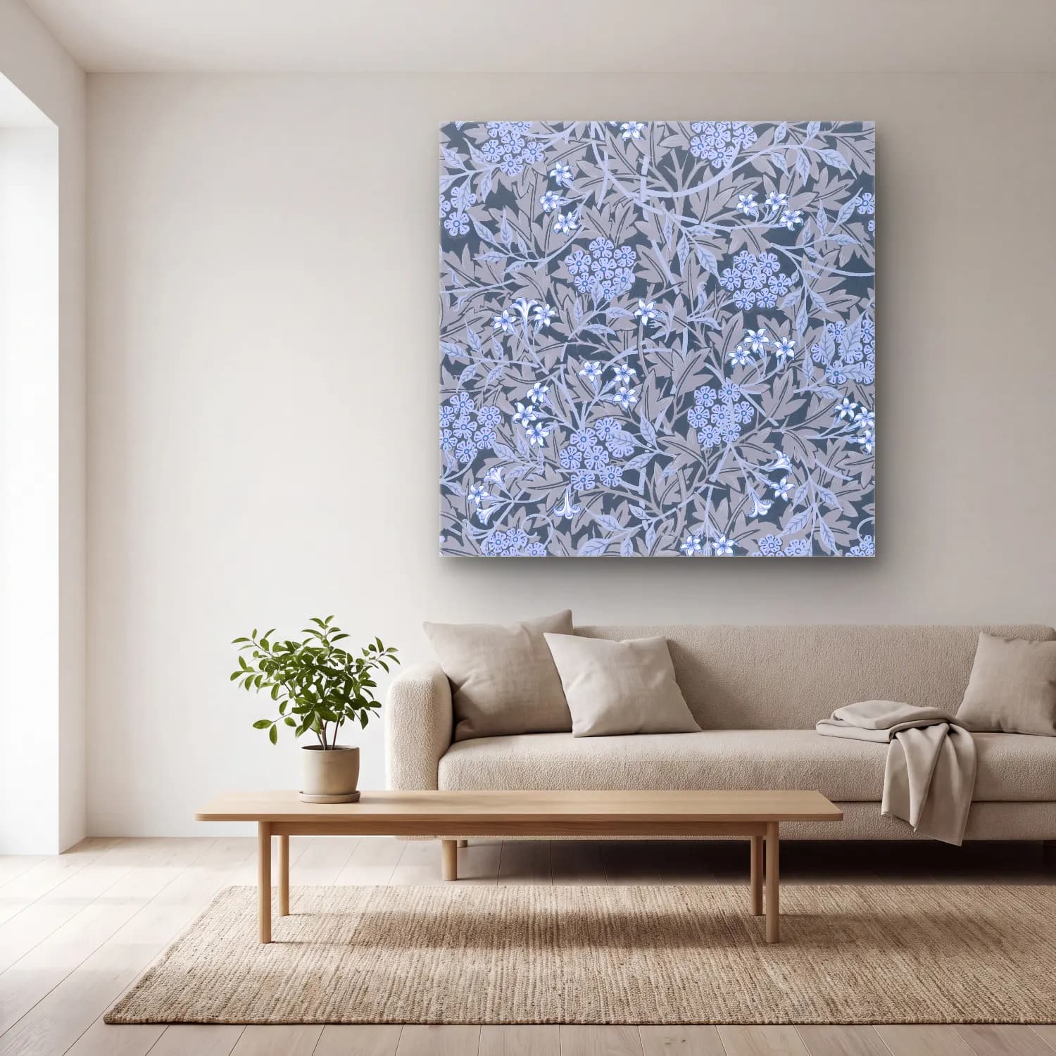 William Morris – Jasmine cam tablo — açık renk salonda