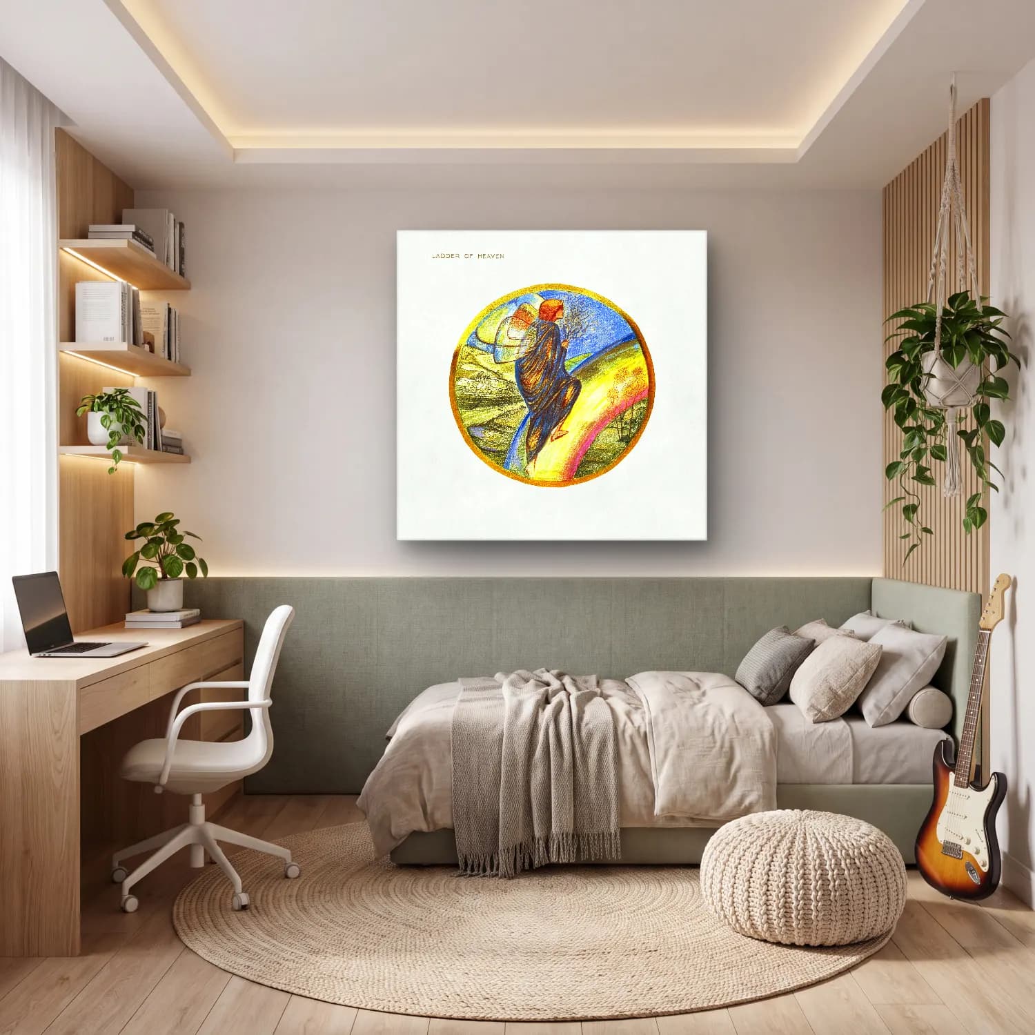 Pastel Melek No. 15 cam tablo — genç odasında