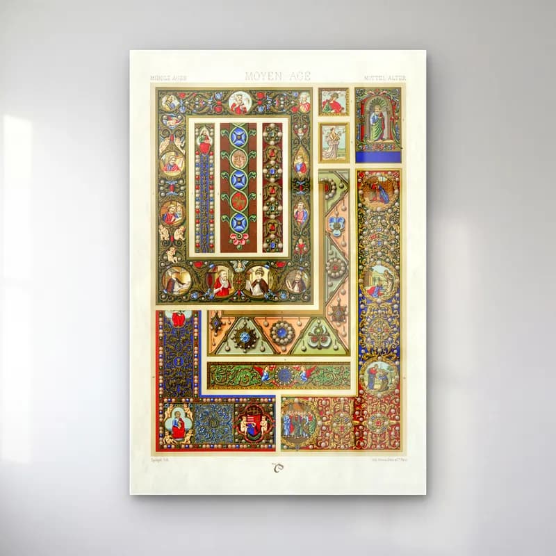 Albert Racine – Middle-Ages pattern cam tablo — Albert Racine – Middle-Ages pattern — vintage dini sahne