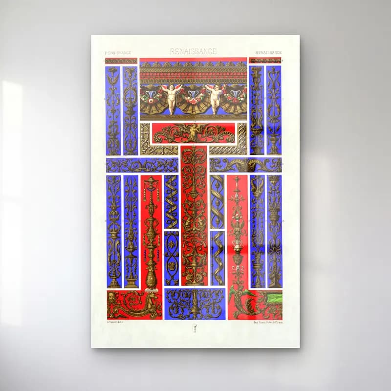 Albert Racine – Renaissance pattern cam tablo — Albert Racine – Renaissance pattern — vintage dini sahne
