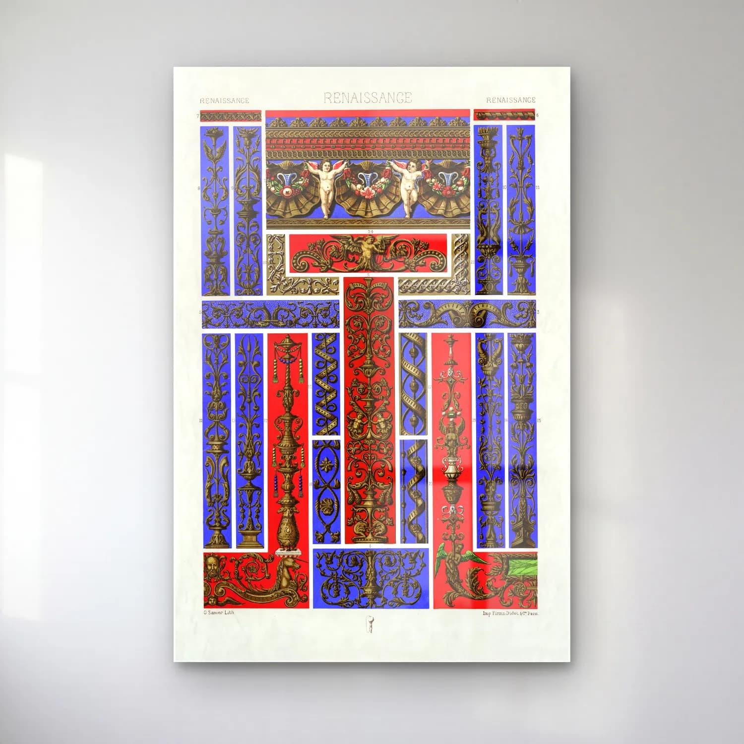 Albert Racine – Renaissance pattern cam tablo — Albert Racine – Renaissance pattern — vintage dini sahne