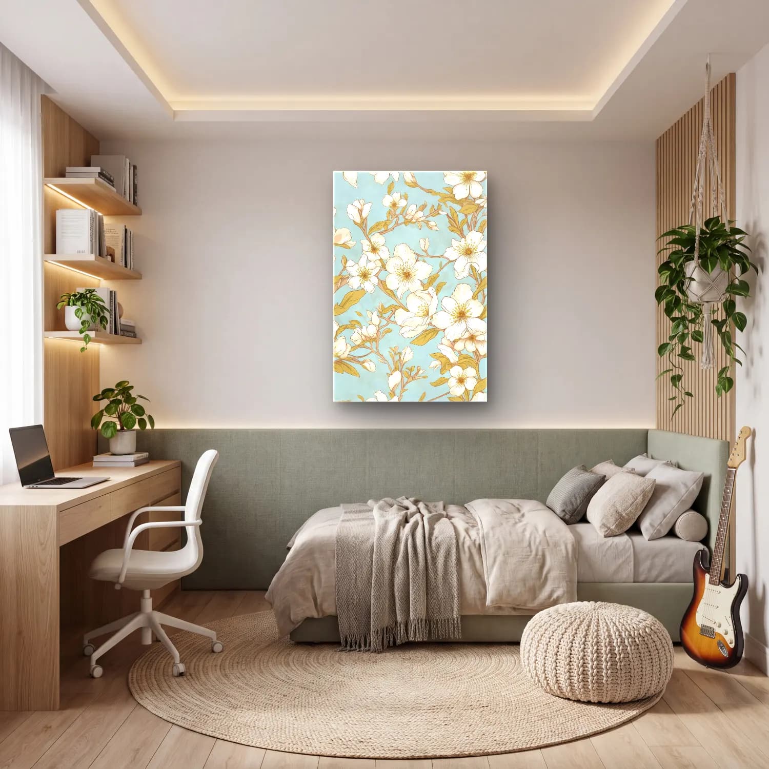Pastel Çiçek Deseni No. 219 cam tablo — genç odasında