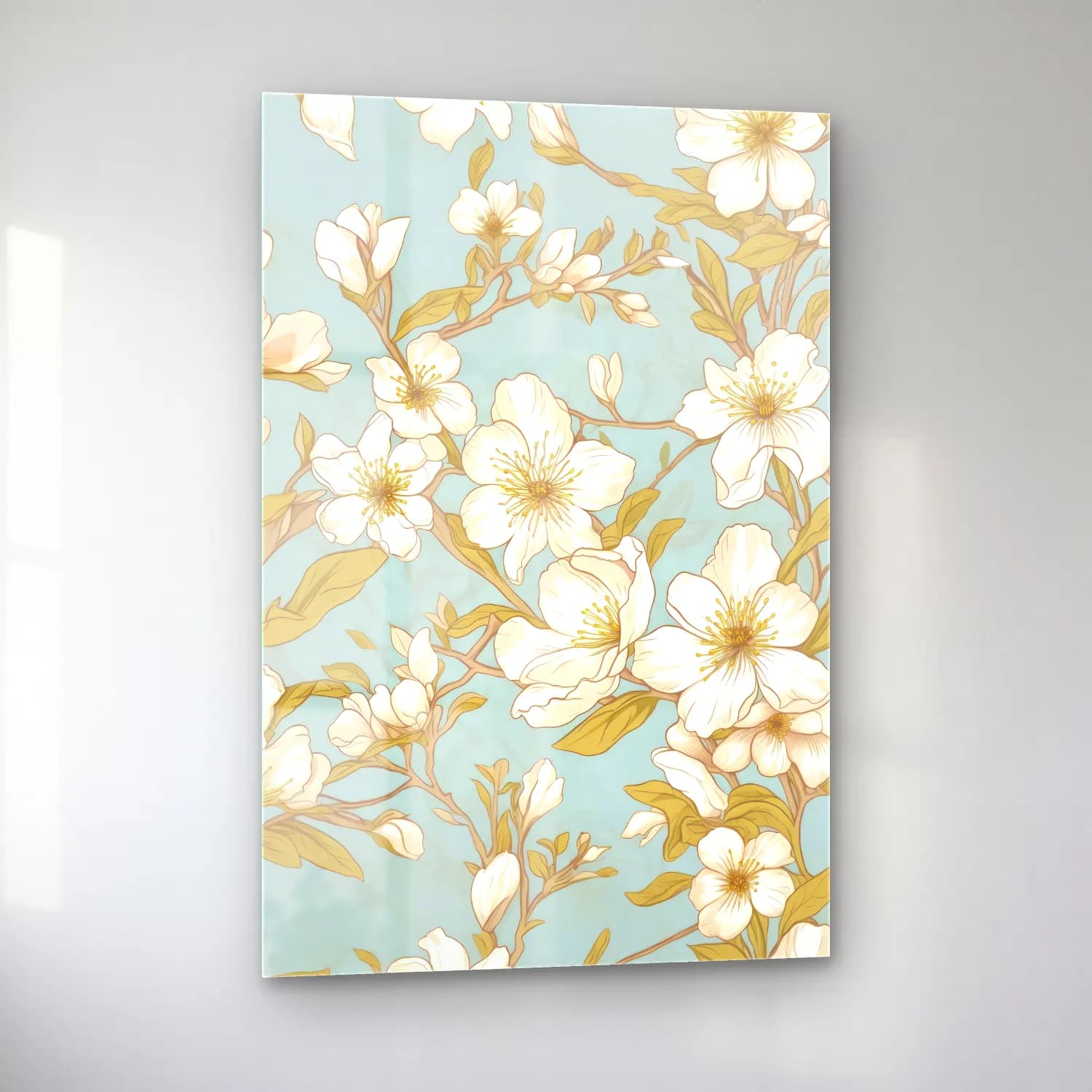 Pastel Çiçek Deseni No. 219 cam tablo — sol açıdan görünüm
