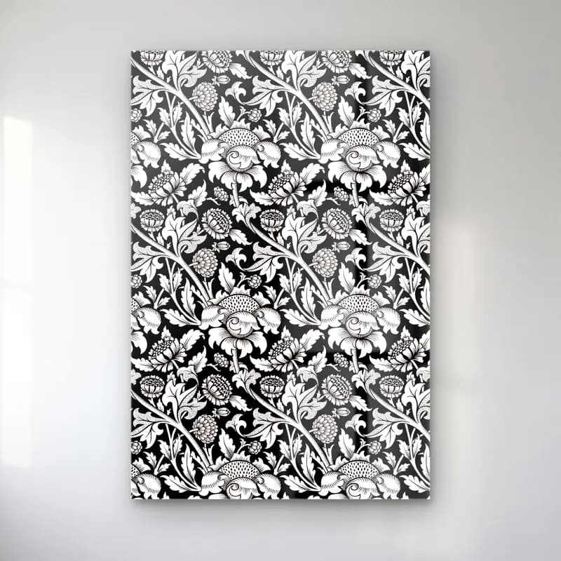 Siyah Beyaz Çiçek Deseni No. 17 cam tablo — Siyah Beyaz Çiçek Deseni No. 17 — siyah beyaz çiçek deseni