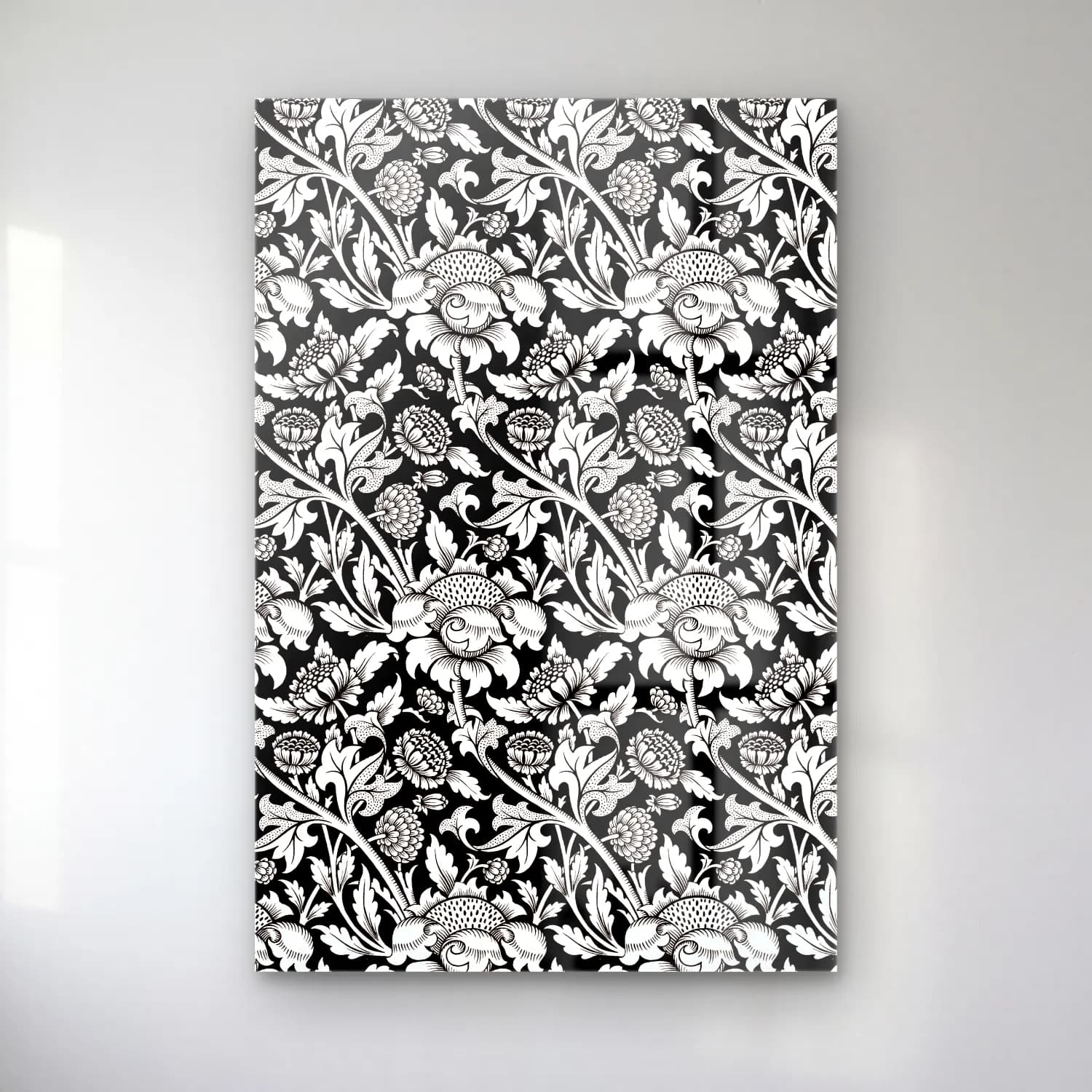Siyah Beyaz Çiçek Deseni No. 17 cam tablo — Siyah Beyaz Çiçek Deseni No. 17 — siyah beyaz çiçek deseni