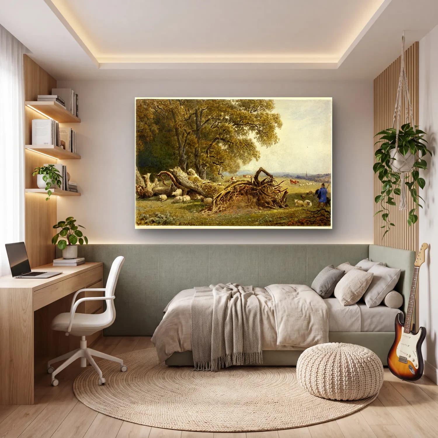 Suluboya Kır Evi No. 39 cam tablo — genç odasında