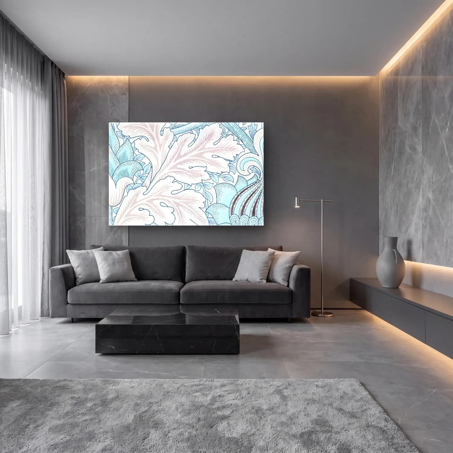 Botanik İllüstrasyon Çiçek Deseni No. 156 cam tablo — lüks salon duvarında