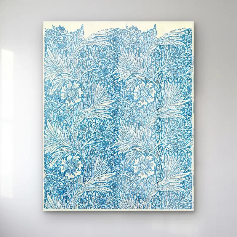 Blue Marigold – William Morris s cam tablo — Blue Marigold – William Morris s — botanik i̇llüstrasyon çiçek deseni