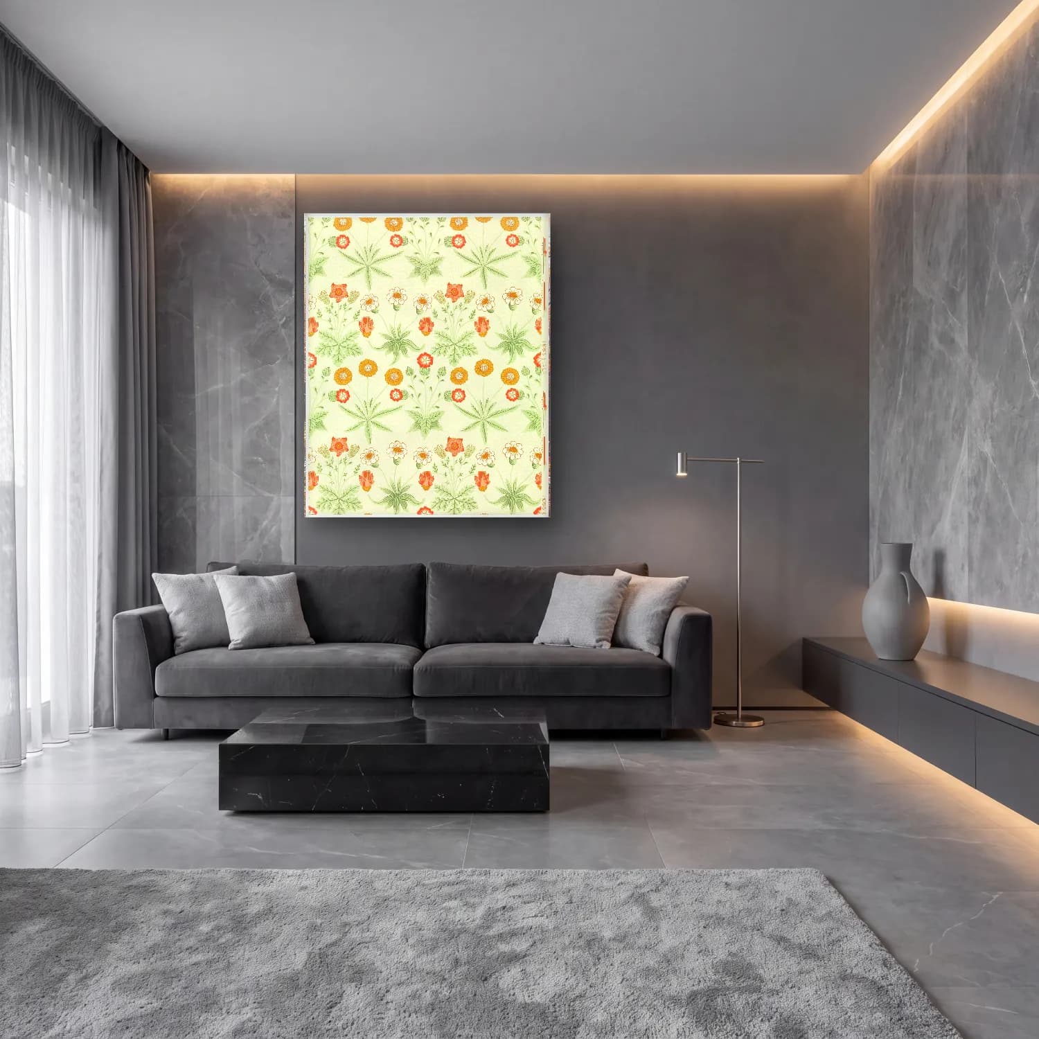 Botanik İllüstrasyon Çiçek Deseni No. 158 cam tablo — lüks salon duvarında