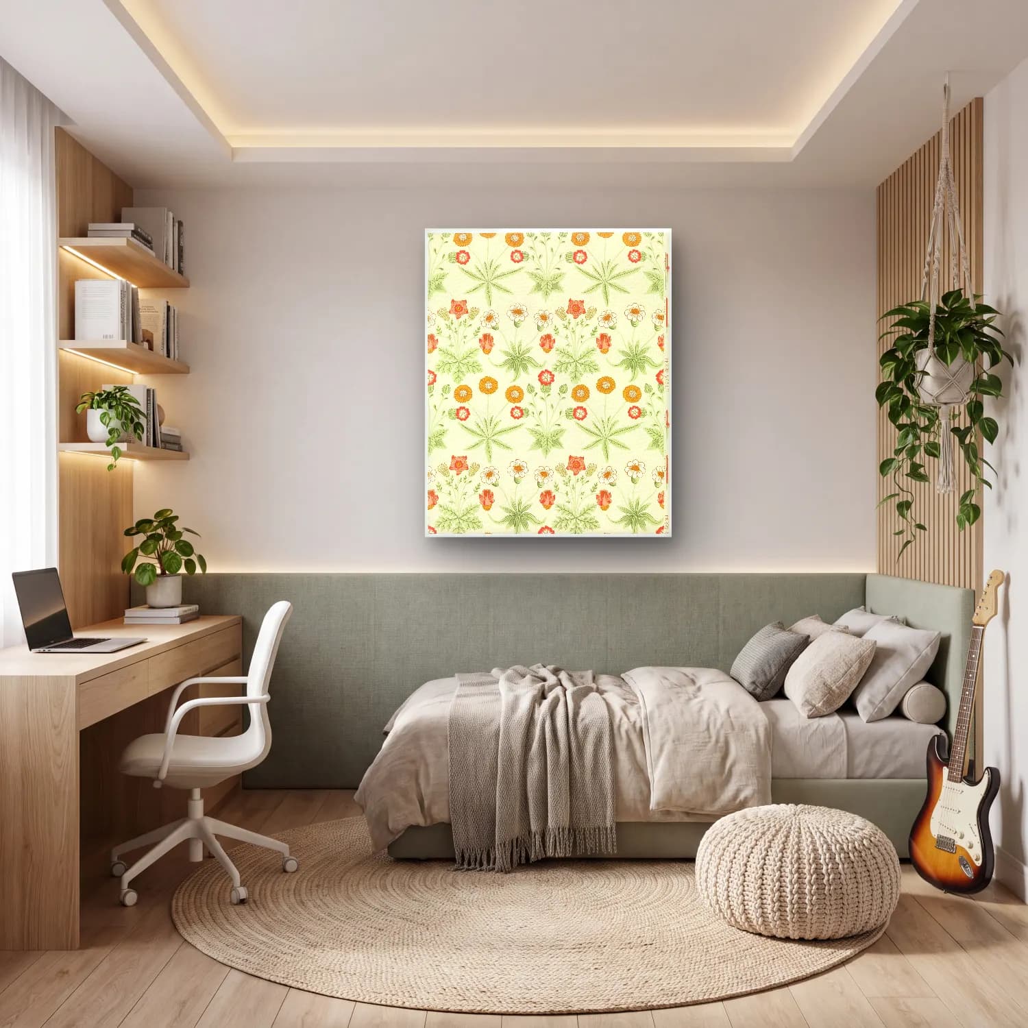 Botanik İllüstrasyon Çiçek Deseni No. 158 cam tablo — genç odasında