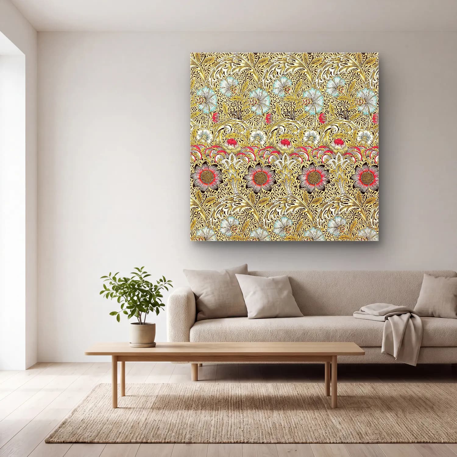 Pastel Çiçek Deseni No. 221 cam tablo — açık renk salonda