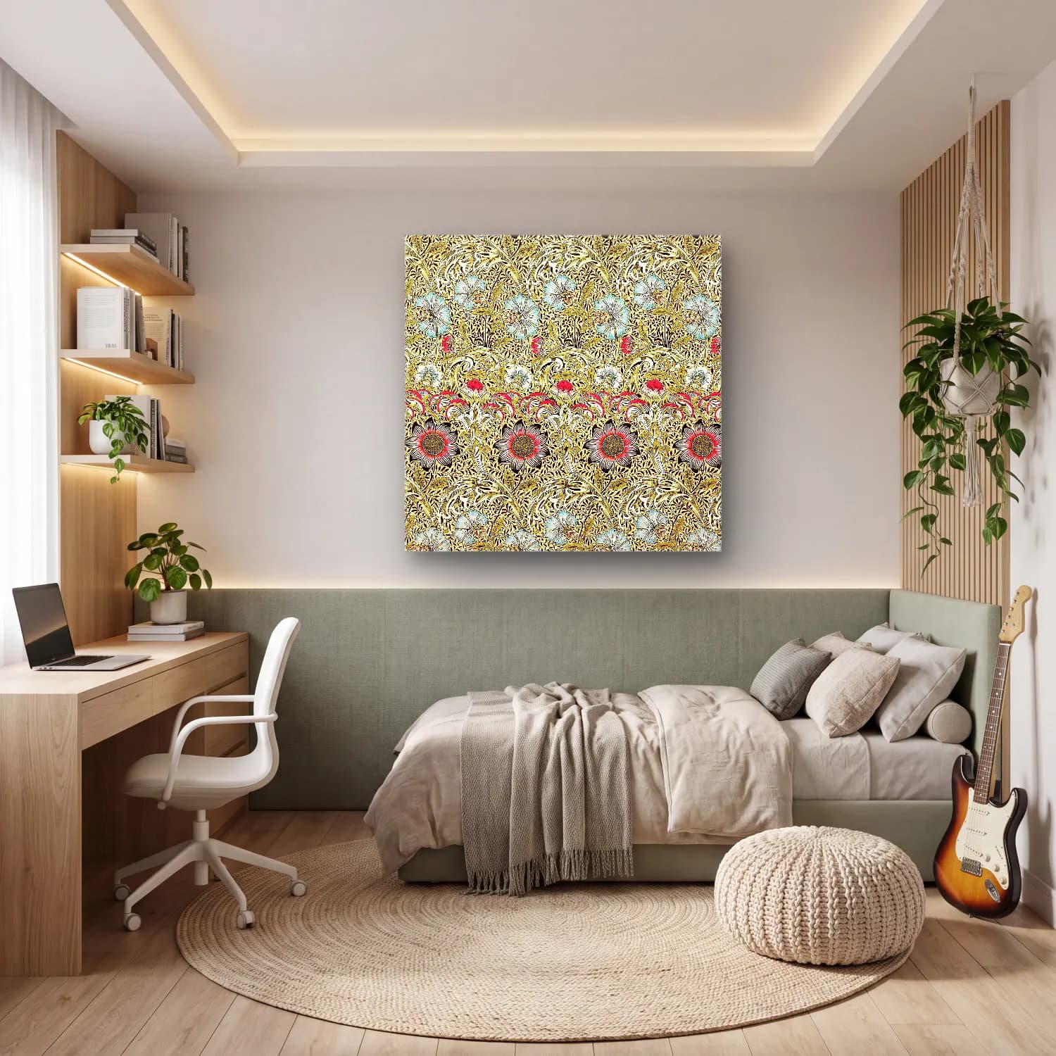 Pastel Çiçek Deseni No. 221 cam tablo — genç odasında