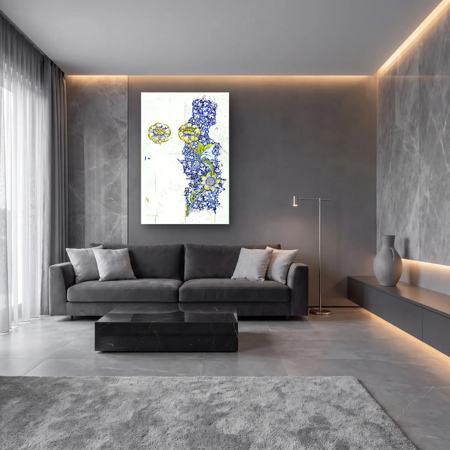 Botanik İllüstrasyon Çiçek Deseni No. 162 cam tablo — lüks salon duvarında