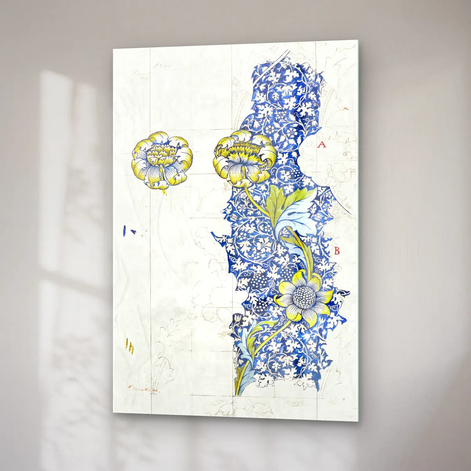 Botanik İllüstrasyon Çiçek Deseni No. 162 cam tablo — sağ açıdan görünüm