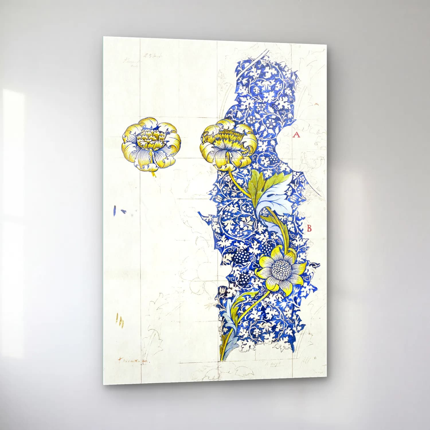 Botanik İllüstrasyon Çiçek Deseni No. 162 cam tablo — sol açıdan görünüm