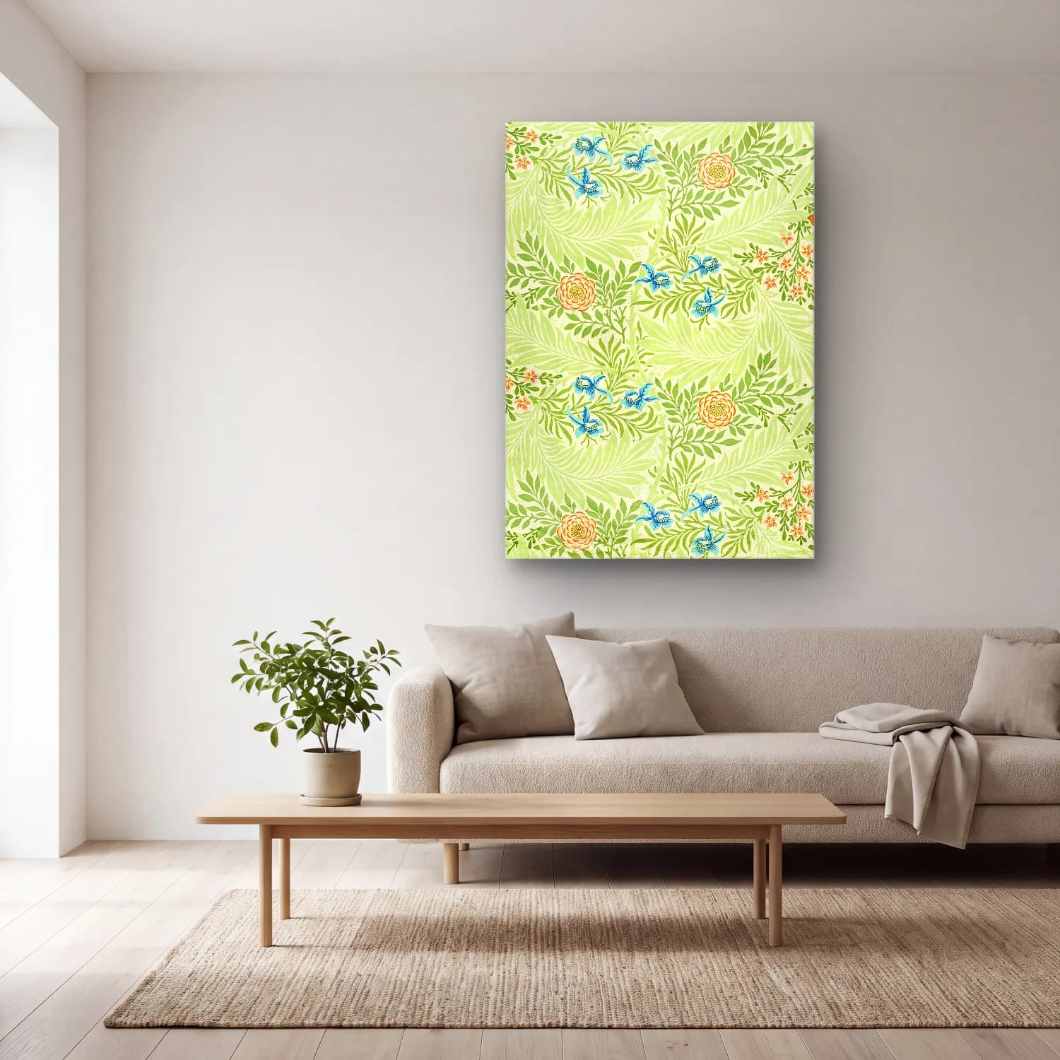 Pastel Çiçek Deseni No. 222 cam tablo — açık renk salonda