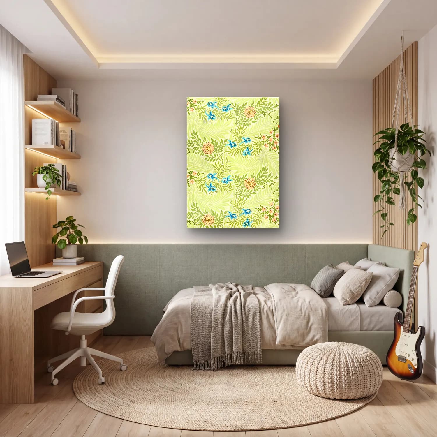 Pastel Çiçek Deseni No. 222 cam tablo — genç odasında