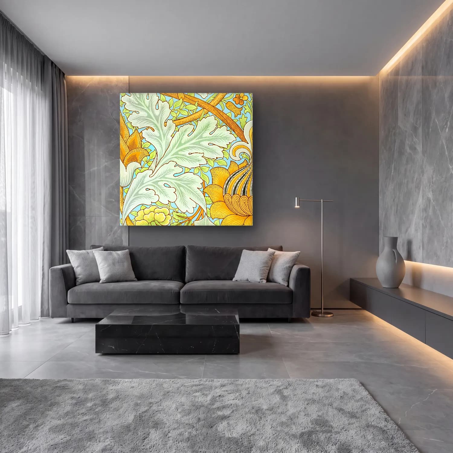Botanik İllüstrasyon Çiçek Deseni No. 67 cam tablo — lüks salon duvarında
