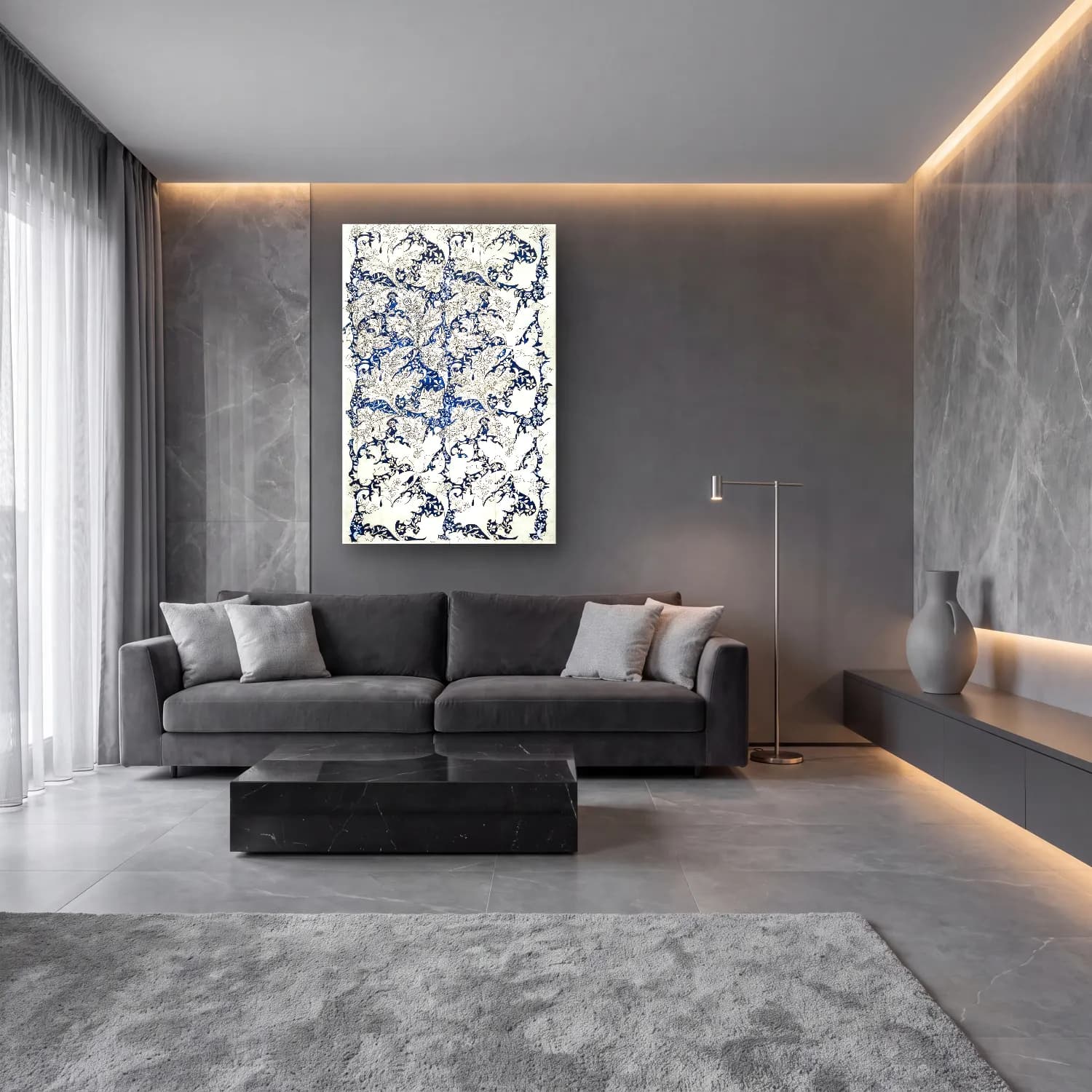 Botanik İllüstrasyon Çiçek Deseni No. 16 cam tablo — lüks salon duvarında