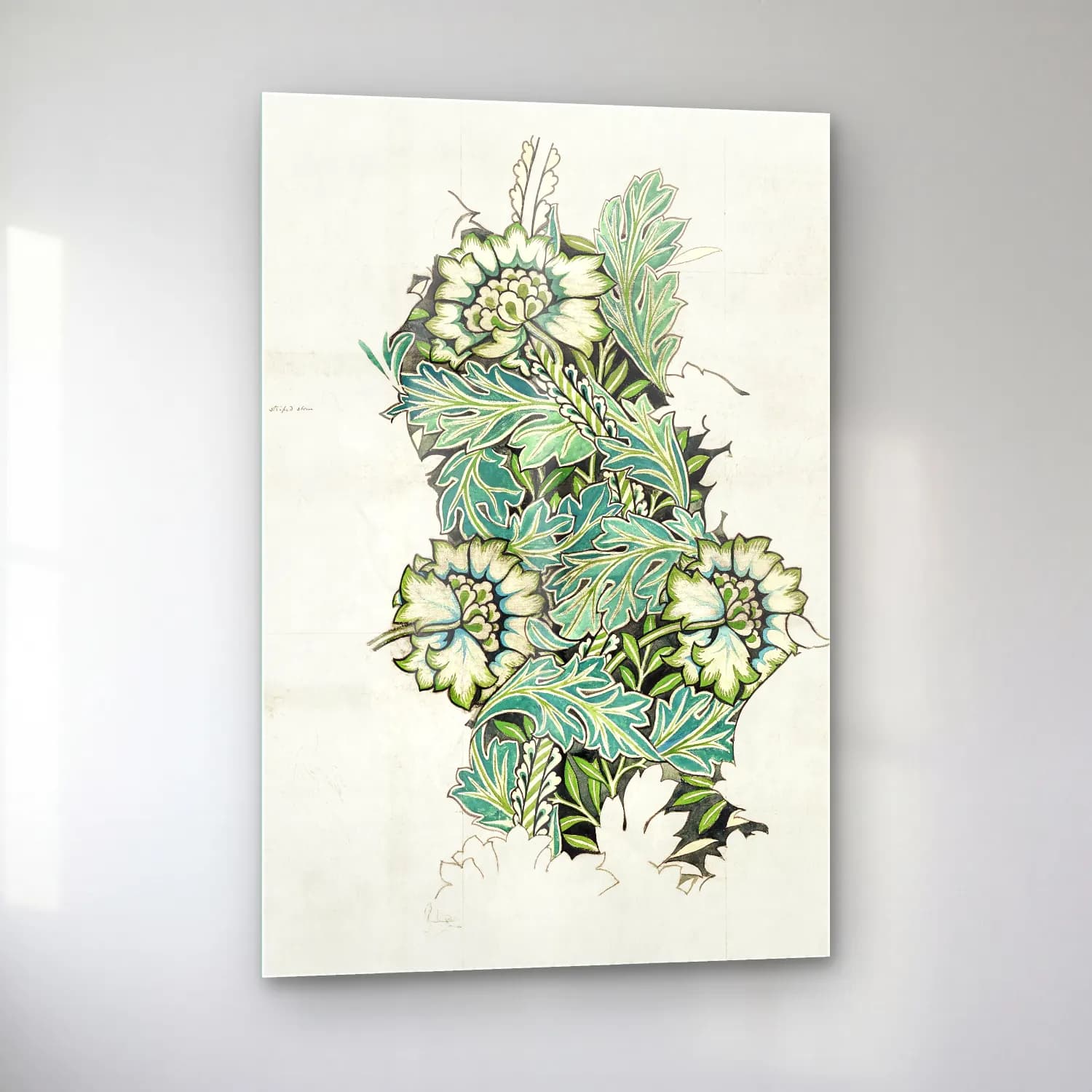Botanik İllüstrasyon Çiçek Deseni No. 163 cam tablo — sol açıdan görünüm