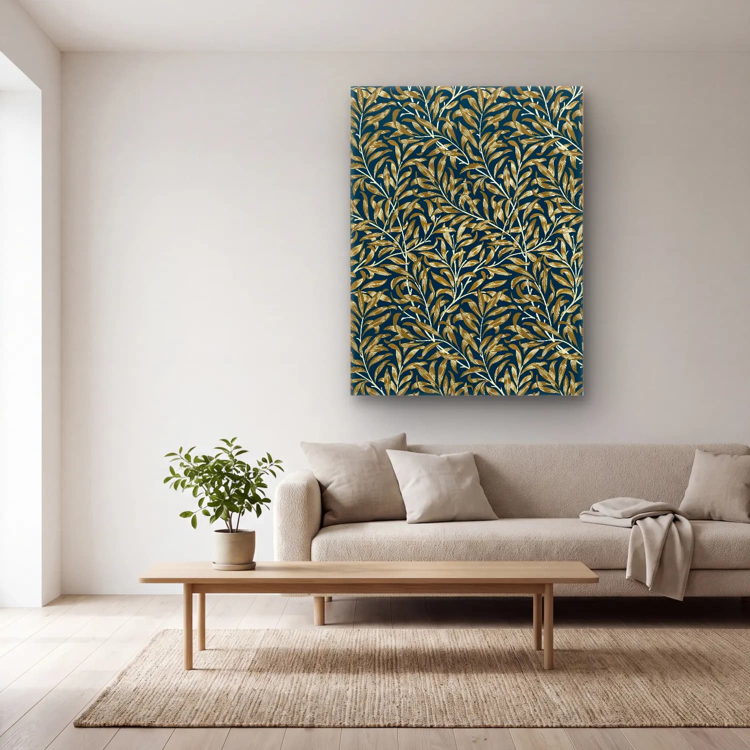 William Morris – Willow Bough cam tablo — açık renk salonda