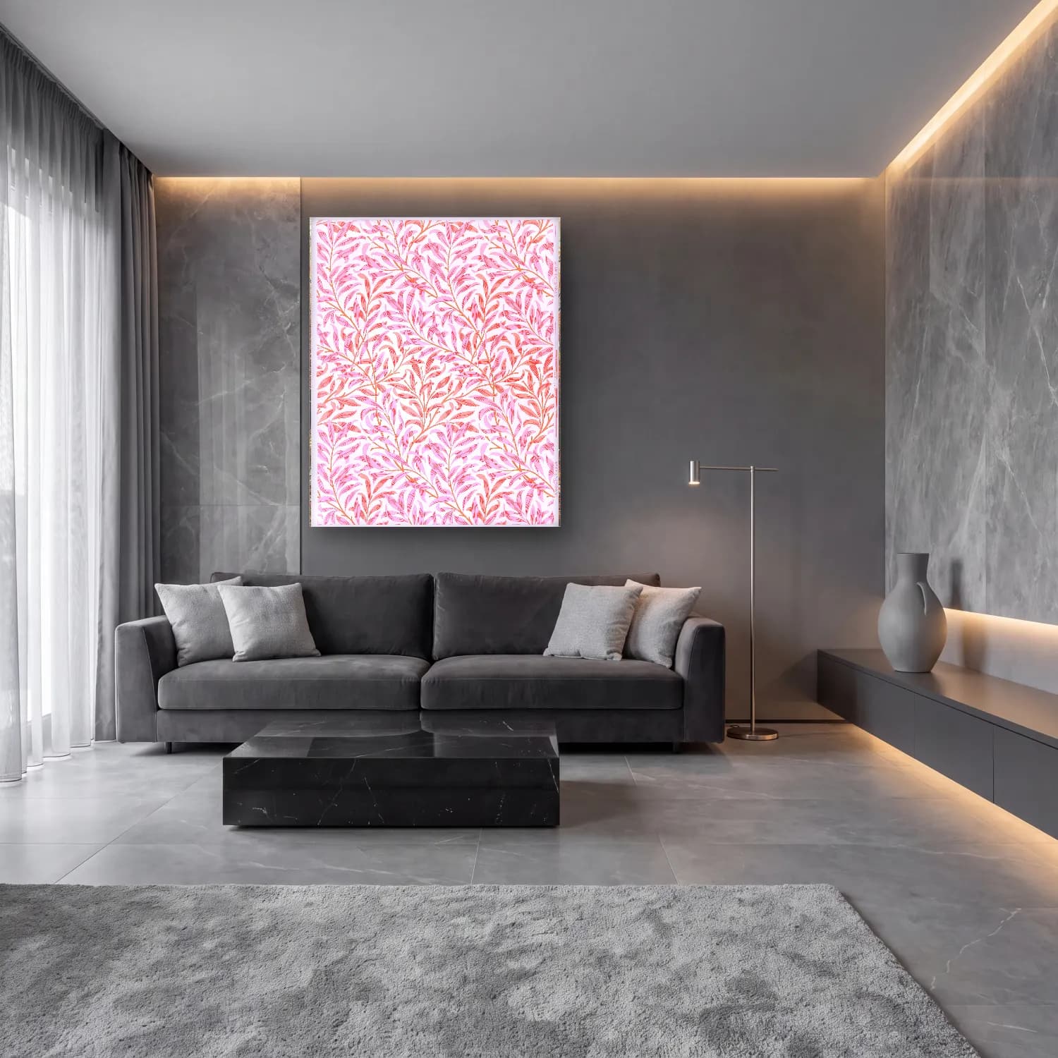 Pastel Çiçek Deseni No. 224 cam tablo — lüks salon duvarında