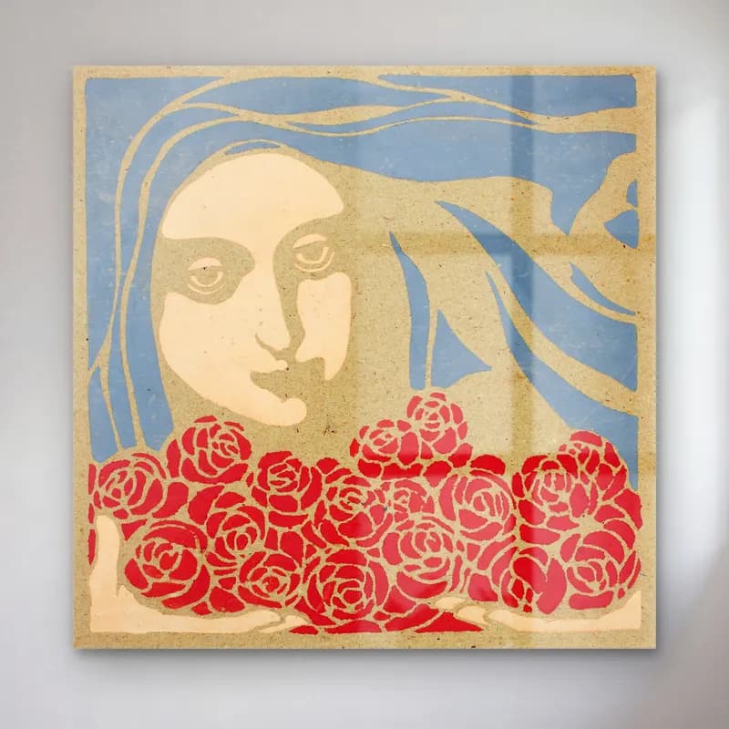 Koloman Moser – Woman’s Head with Roses cam tablo — Koloman Moser – Woman’s Head with Roses — vintage poster kadın portresi
