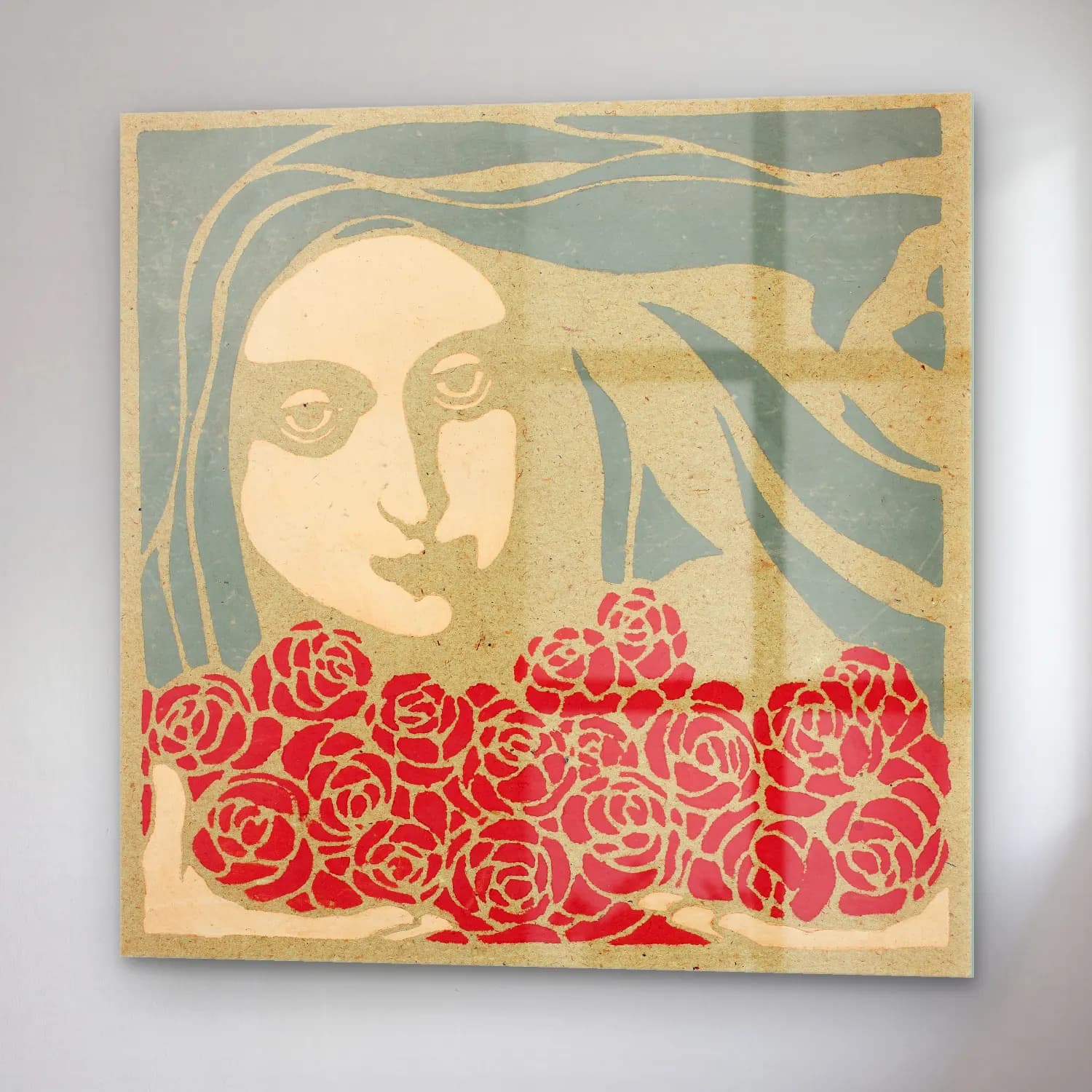 Koloman Moser – Woman’s Head with Roses cam tablo — sağ açıdan görünüm