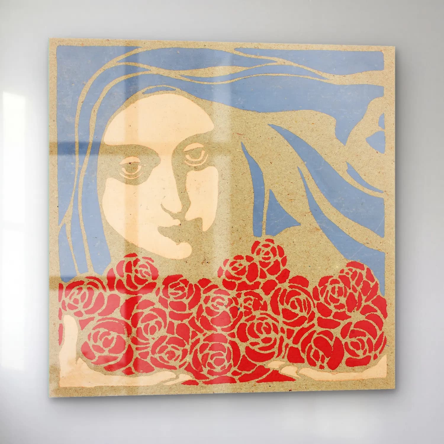 Koloman Moser – Woman’s Head with Roses cam tablo — sol açıdan görünüm