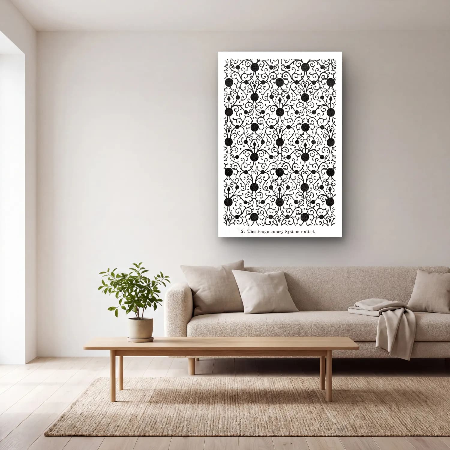 Siyah Beyaz Çiçek Deseni No. 18 cam tablo — açık renk salonda