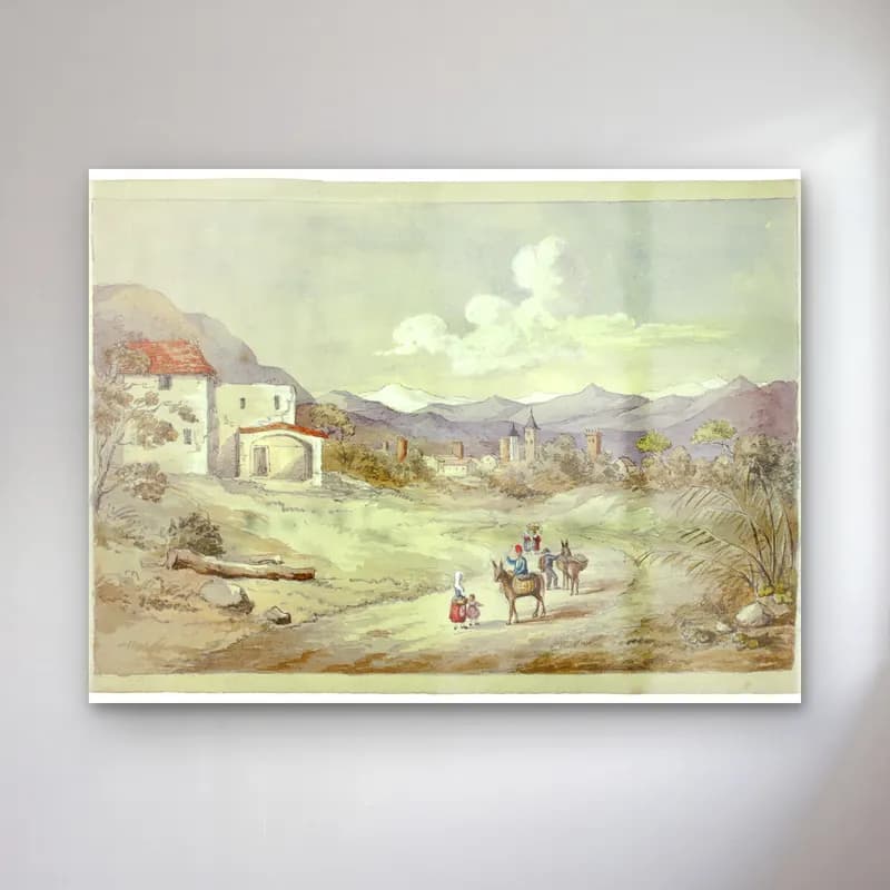 Suluboya Köy Sokağı No. 14 cam tablo — Suluboya Köy Sokağı No. 14 — suluboya köy sokağı
