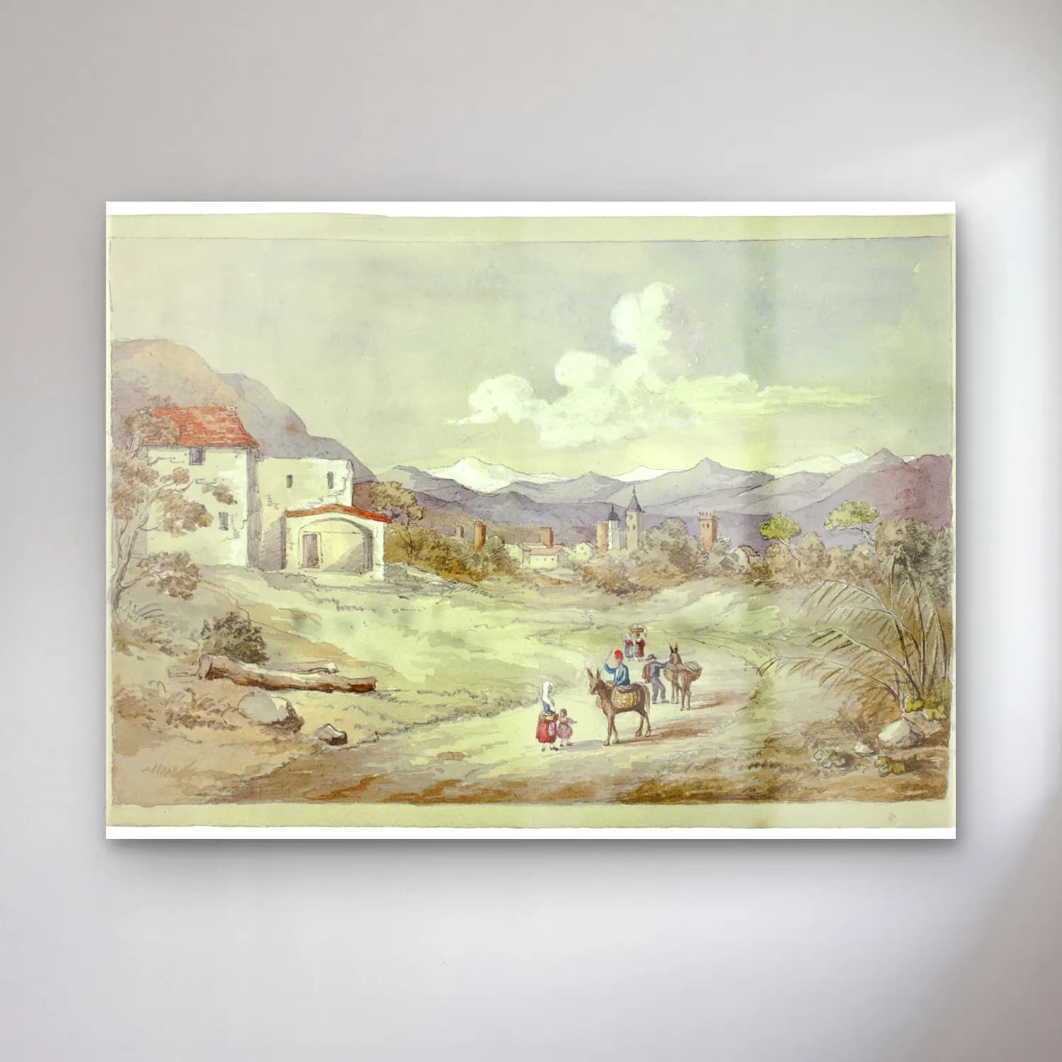 Suluboya Köy Sokağı No. 14 cam tablo — Suluboya Köy Sokağı No. 14 — suluboya köy sokağı
