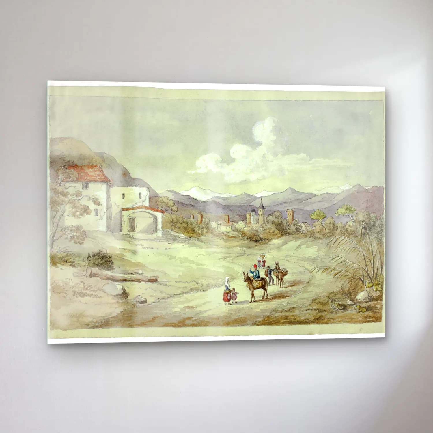 Suluboya Köy Sokağı No. 14 cam tablo — sol açıdan görünüm