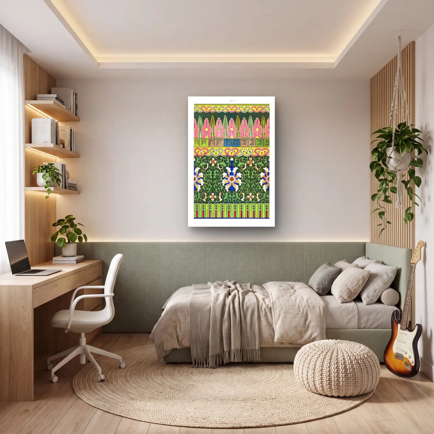 Maksimalist Çiçek Deseni No. 65 cam tablo — genç odasında