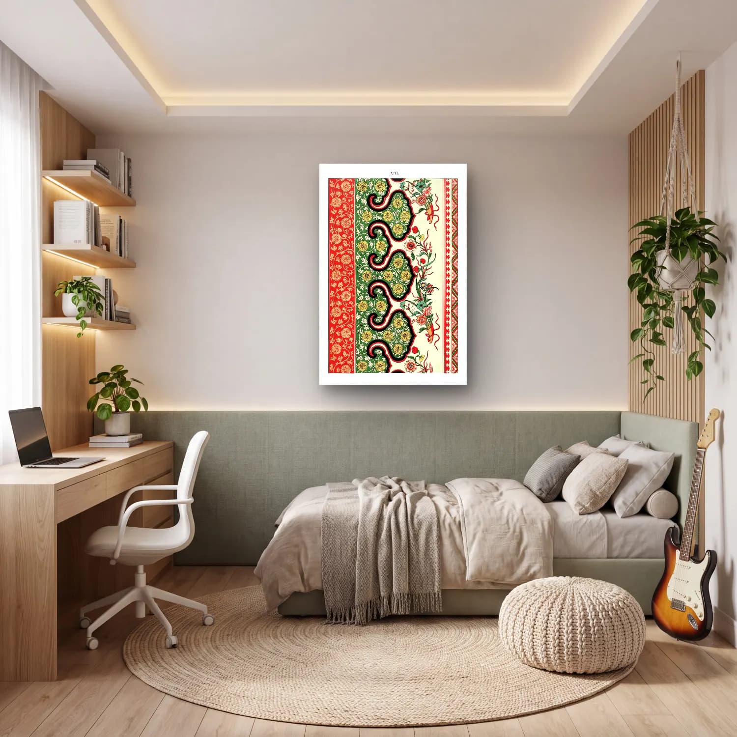 Boho Çiçek Deseni No. 106 cam tablo — genç odasında