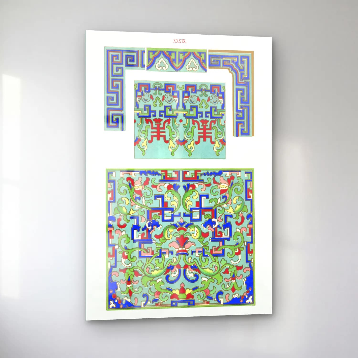 Boho Çiçek Deseni No. 107 cam tablo — sol açıdan görünüm